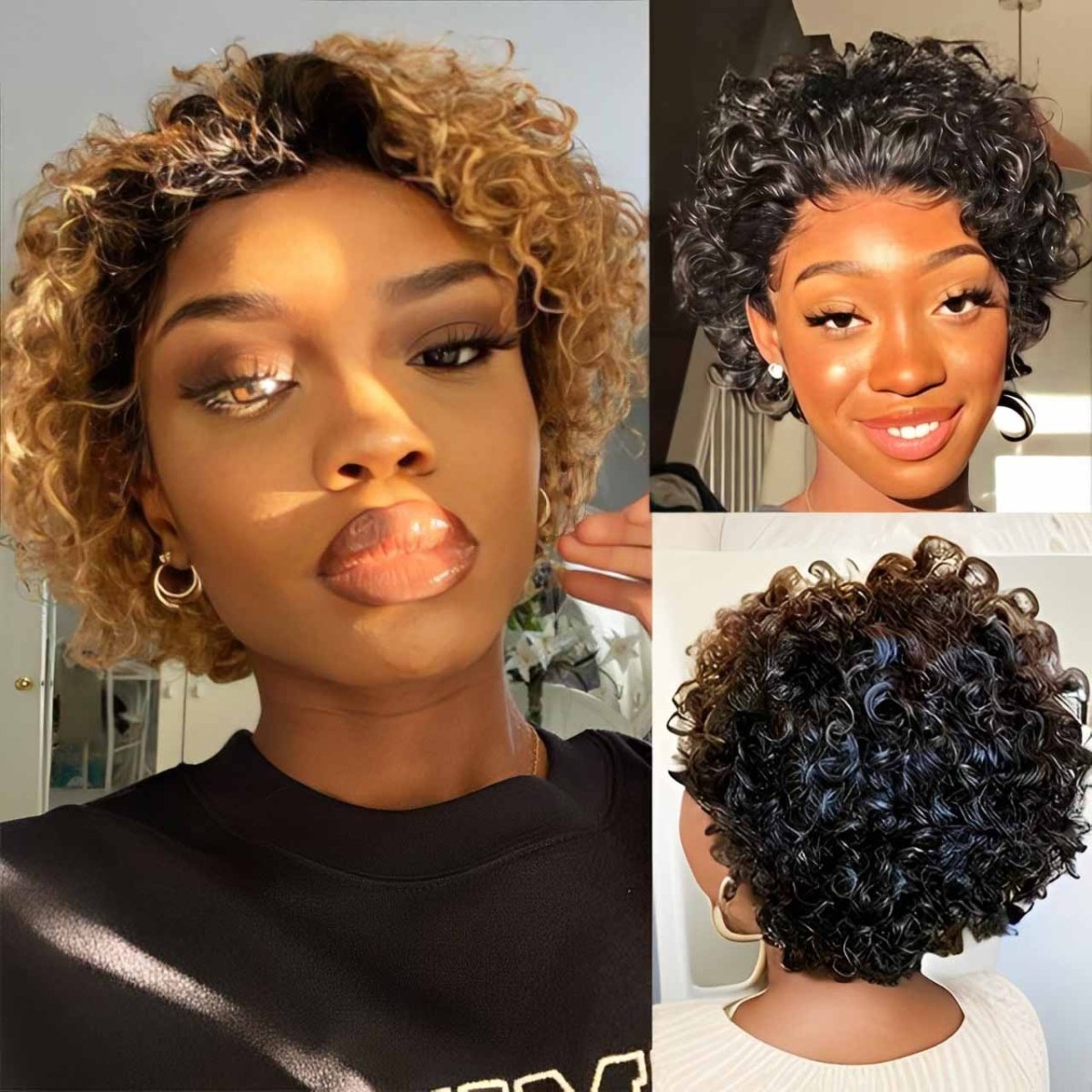 Flash Sale | Short Curly Pixie Cut 13x1 Lace Wig Natural Black & 1B/27 Ombre Glueless Wig - Superlovehair